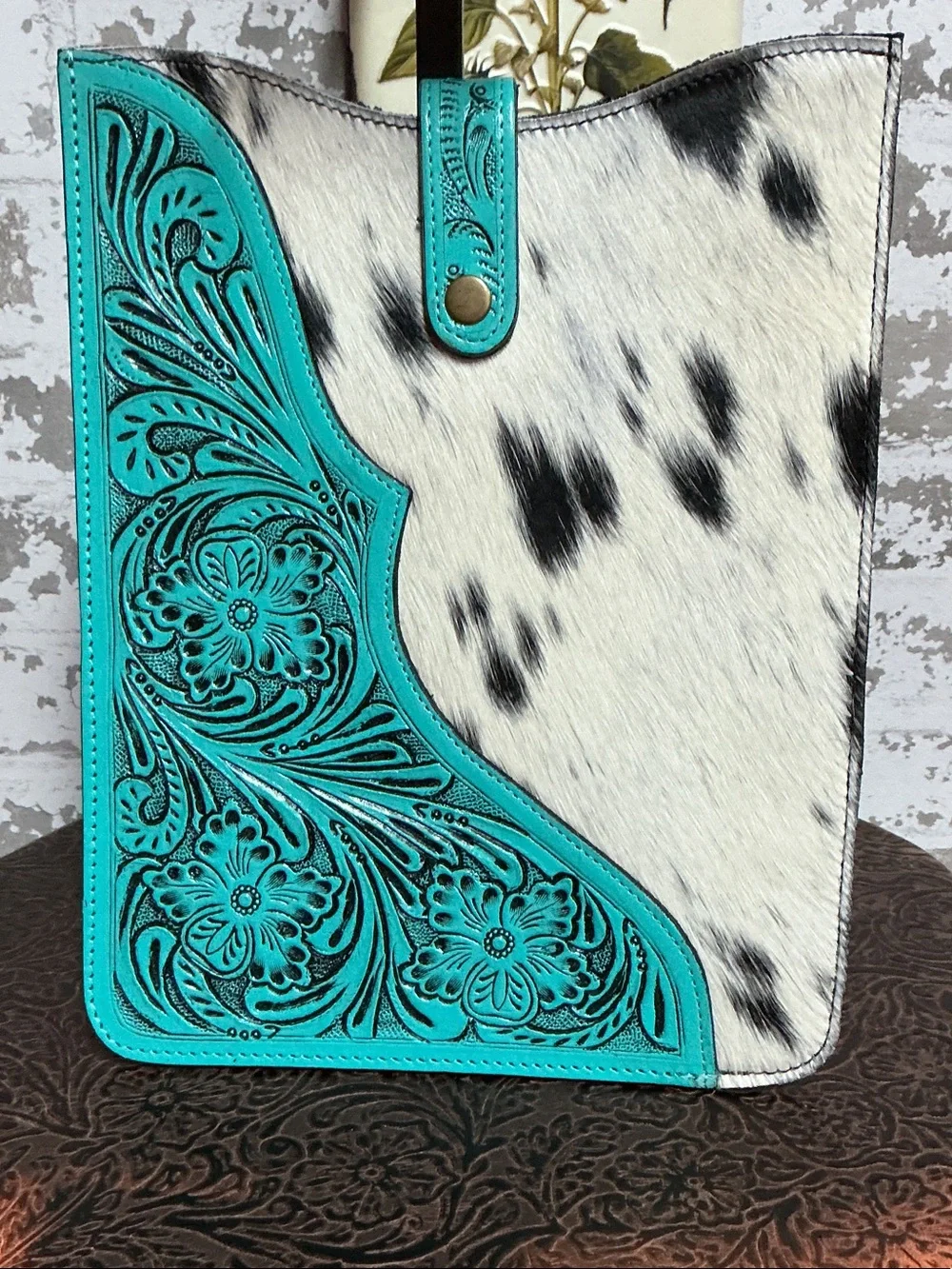 Turquoise Tooled Leather & Hair-on-Hide Tote
